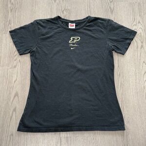 Y2K 2000s Nike Team Purdue University Fitted Tee Black‎ Womens Lrg Center Swoosh
